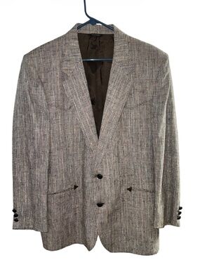 Vintage Panhandle Slim Tweed Blazer Brown Tan Red Silk Linen Sport Coat 46R